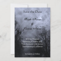 Save the Date Haunted Blue Misty Sky and Ravens
