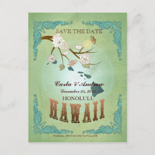 Save The Date - Hawaii Map With Lovely Birds Announcement Postcard