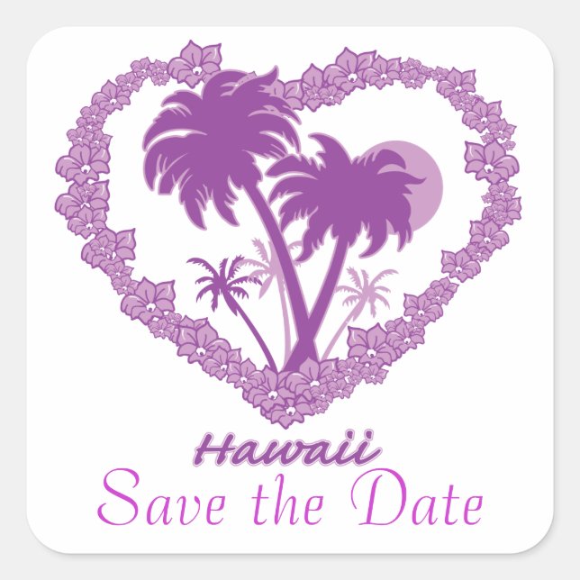 Save the Date Hawaii Square Sticker (Front)