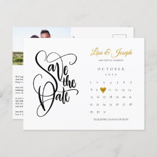 Save the Date Heart Calendar Photo QR Code Announcement Postcard