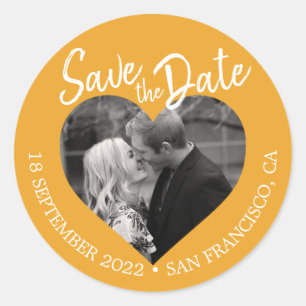 Save the Date Heart Photo Mellow Yellow  Classic Round Sticker