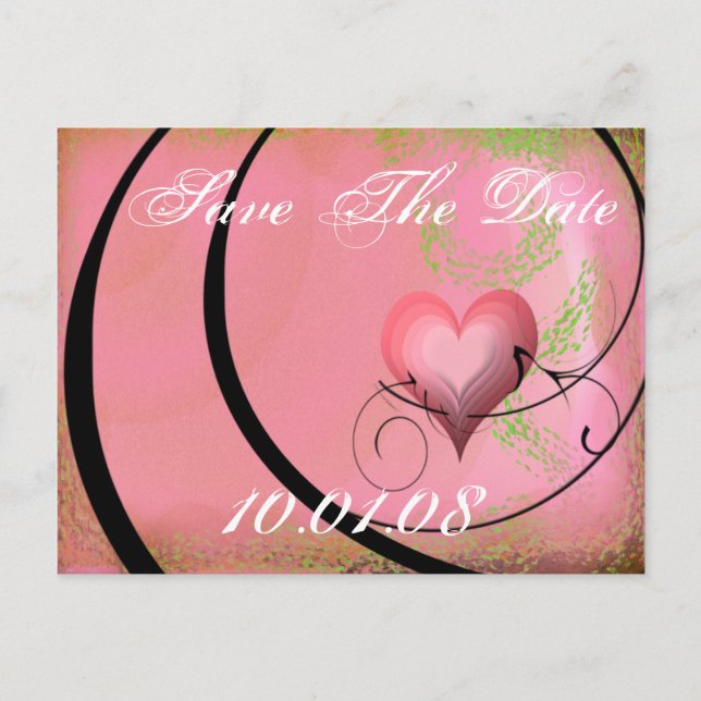 Save The Date - Hearts and Swirls Announcement Postcard (Front)