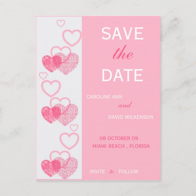 Save the Date - Hearts Announcement Postcard (Front)
