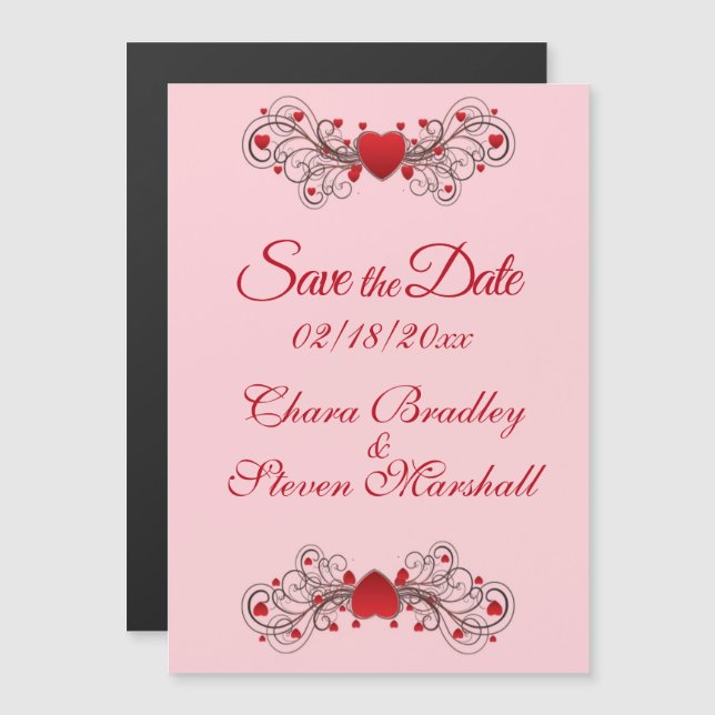 Save the Date Hearts Magnetic Invitation (Front/Back)