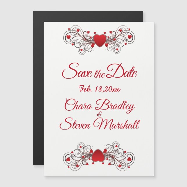 Save the Date Hearts Magnetic Invitation (Front/Back)