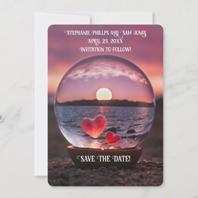 Save the Date Hearts on the Beach Pretty Invitation (Front)