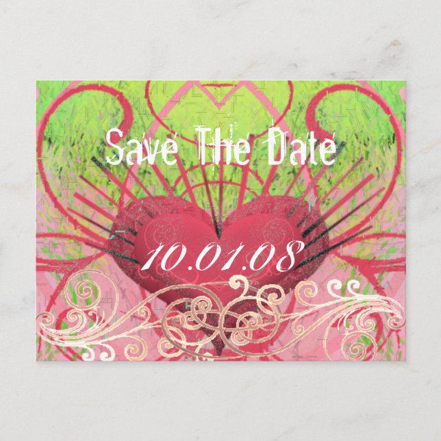 Save The Date - Hearts & Swirls Announcement Postcard (Front)