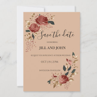 Save The Date Invitation Modern Bridal Rose 