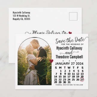 Save the Date January 2024 Calendar Arched Photo Invitation Postcard