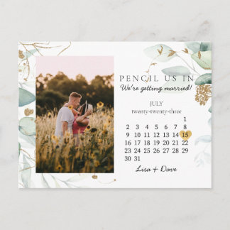 Save the Date July 2023 Botanical Elegant Gold Postcard