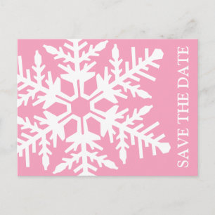 Save The Date Jumbo Snowflake (Pink / White) Announcement Postcard