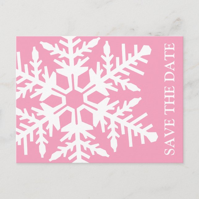 Save The Date Jumbo Snowflake (Pink / White) Announcement Postcard (Front)