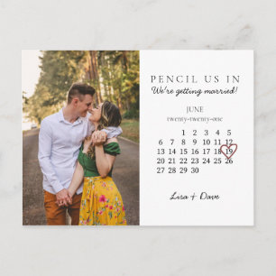 Save the Date June 2021 Month Calendar Pink Heart Postcard
