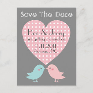 Save The Date Kissing Pop Birds Postcard