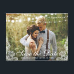 Save the Date Lace and String Lights Photo Announcement Postcard<br><div class="desc">Save the Date Lace and String Lights Photo Postcard</div>