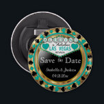 Save the Date Las Vegas Style - Teal Bottle Opener<br><div class="desc">Bottle Opener. Are you getting married soon? A fun and unique way to announce your wedding plans. Save the Date for your Wedding a Bottle Opener ready for you to personalise. Featuring the words "Save the Date" in a Las Vegas Style in faux metallic gold, teal and black design. 📌If...</div>