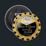 Save the Date Las Vegas Style - Yellow  Bottle Opener<br><div class="desc">Are you getting married soon? A fun and unique way to announce your wedding plans. Save the Date for your Wedding a Bottle Opener ready for you to personalise. Featuring the words "Save the Date" in a Las Vegas Style in faux metallic gold, yellow and black design. ✔Note: Not all...</div>