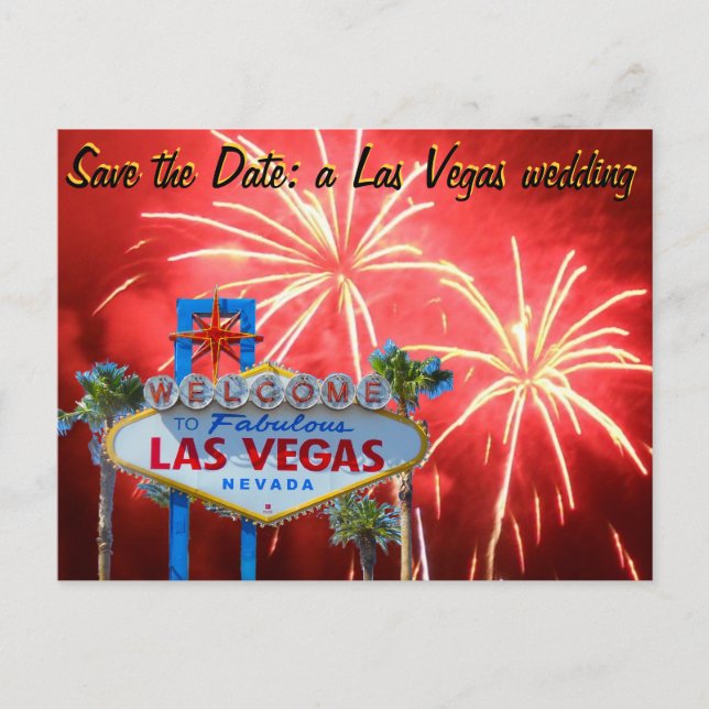 Save the Date Las Vegas Wedding Fireworks Announcement Postcard (Front)