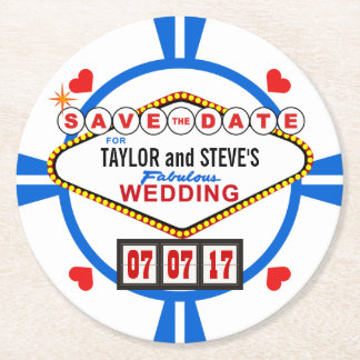 Save the Date Las Vegas Wedding Poker Chip Round Paper Coaster