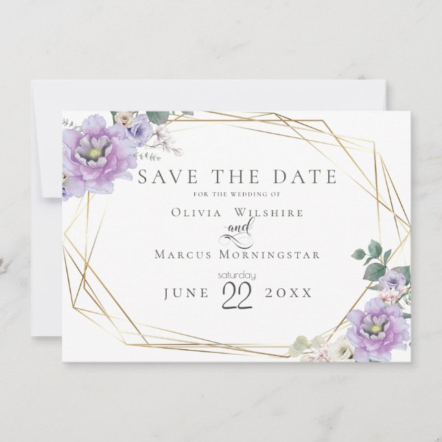 Save the Date | Lavender Watercolour Peony Flower Invitation (Front)