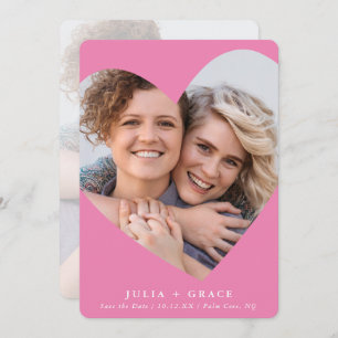 SAVE THE DATE lgbtq modern photo heart cute pink Invitation