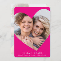 SAVE THE DATE lgbtq modern photo heart frame pink