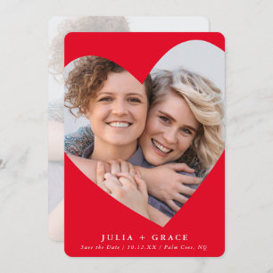 SAVE THE DATE lgbtq modern photo heart frame red Invitation
