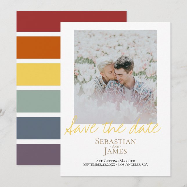 Save The Date LGBTQ Rainbow Personalised Photo (Front/Back)