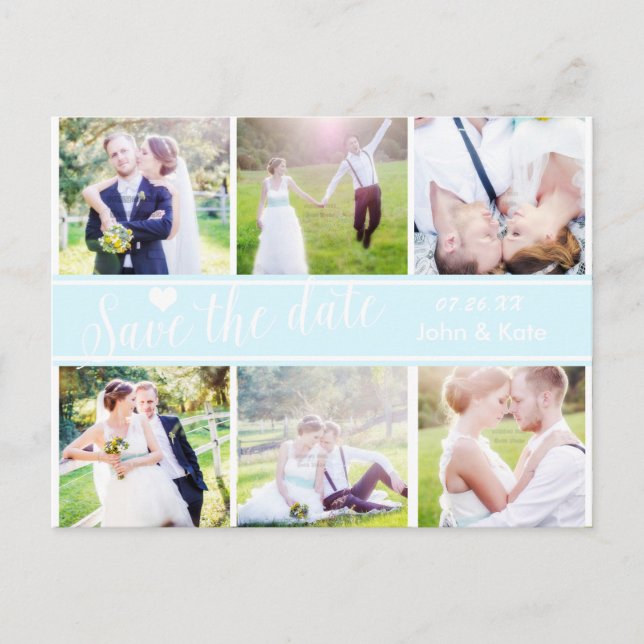 SAVE THE DATE Light Blue Wedding 6 PHOTO Postcard (Front)