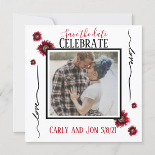 Save the date Love and red flowers Invitation
