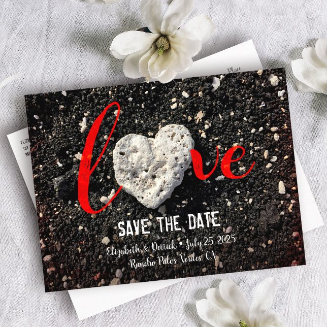 Save the Date Love Script Hawaii Beach Heart Photo Announcement Postcard (Creator Uploaded)