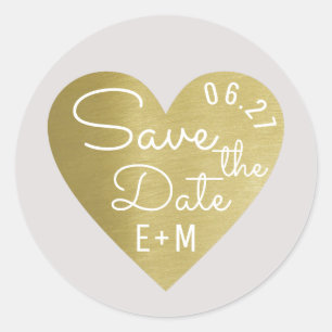 save the date love wedding faux gold  classic round sticker