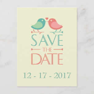 Save the Date Lovebirds Wedding Postcard