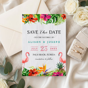 Save The Date Luau Tropical Floral Flamingo