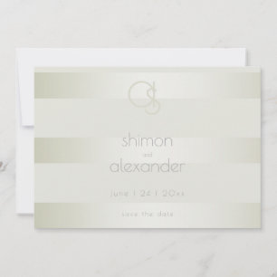Save the Date Luminous Pale Moss Stripe Monogram