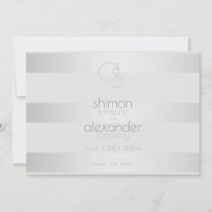 Save the Date Luminous Silver Stripes Monogram
