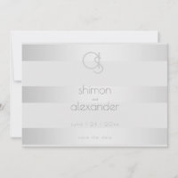 Save the Date | Luminous Silver Stripes Monogram
