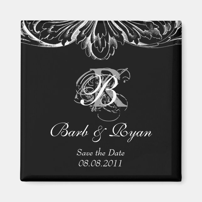 Save the Date Magnet Antique Architecture Black (Front)
