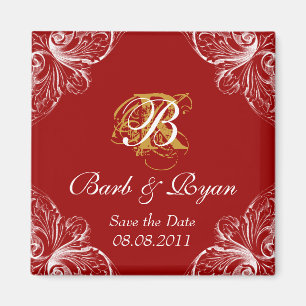 Save the Date Magnet Antique Architecture Red
