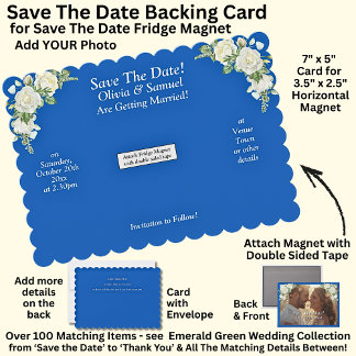 Save The Date, Magnet Backing Card Blue White