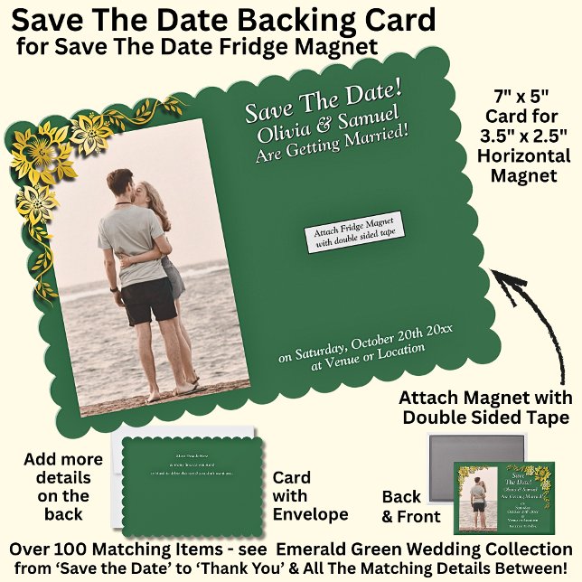 Save The Date, Magnet Backing Card Gold Emerald  (Creator Uploaded)