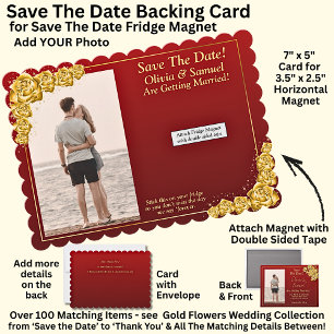 Save The Date, Magnet Backing Card Gold Flowers