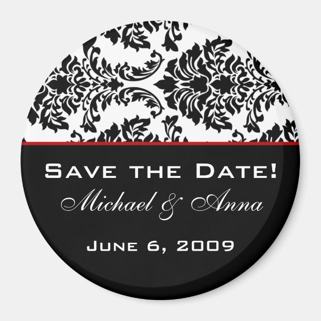 Save The Date Magnet Baroque Black and Red (Front)