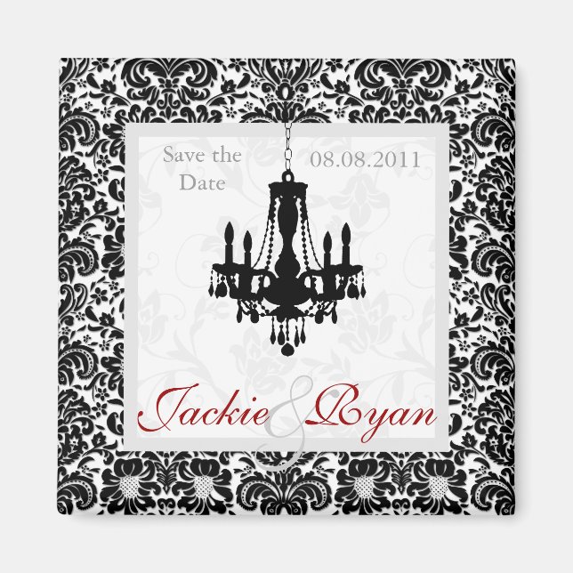 Save the Date Magnet Chandelier Black White (Front)