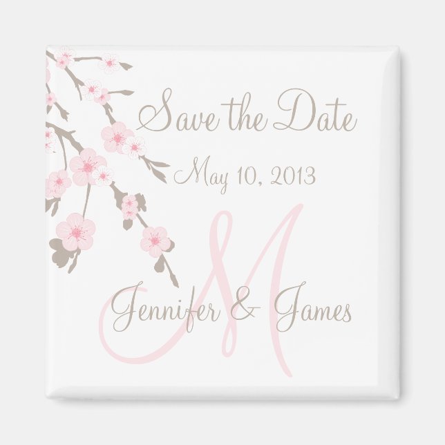 Save the Date Magnet Cherry Blossoms with Monogram (Front)