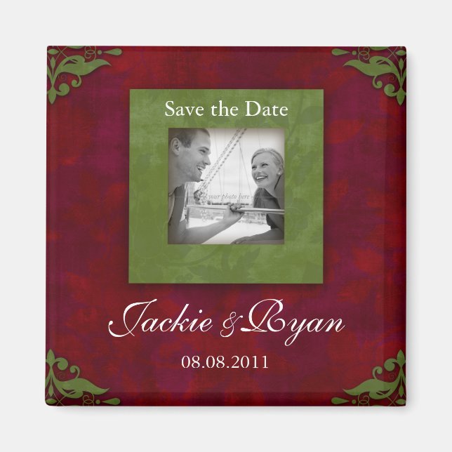 Save the Date Magnet Christmas Wedding Floral (Front)