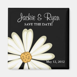 Save the Date Magnet Daisy Wedding White Black