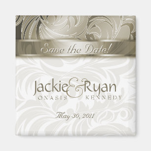 Save the Date Magnet Floral Leaf Gold 2
