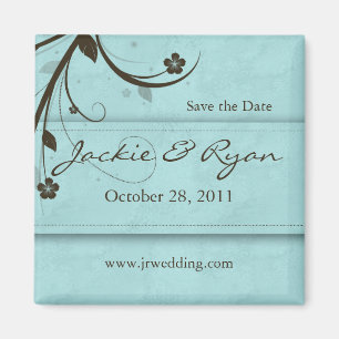 Save the Date Magnet floral watery blue