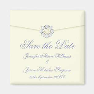 Save the Date Magnet Ivory with Pearl & Diamond